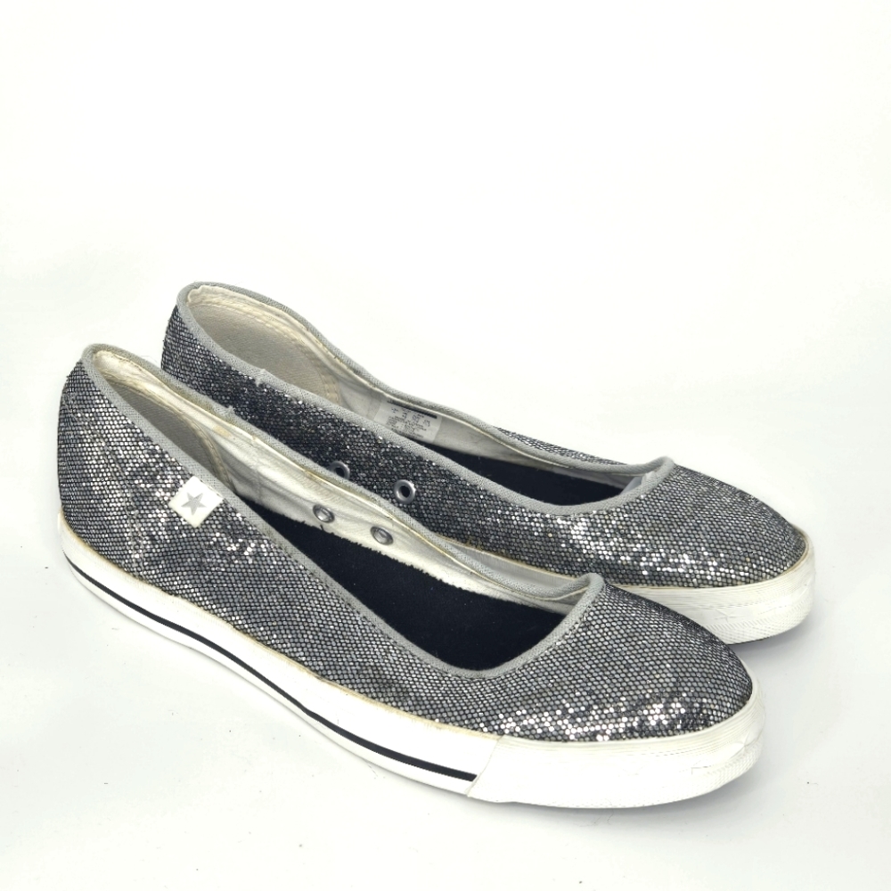 Converse one star ballet flats silver sequins size 5 bling glam metallic